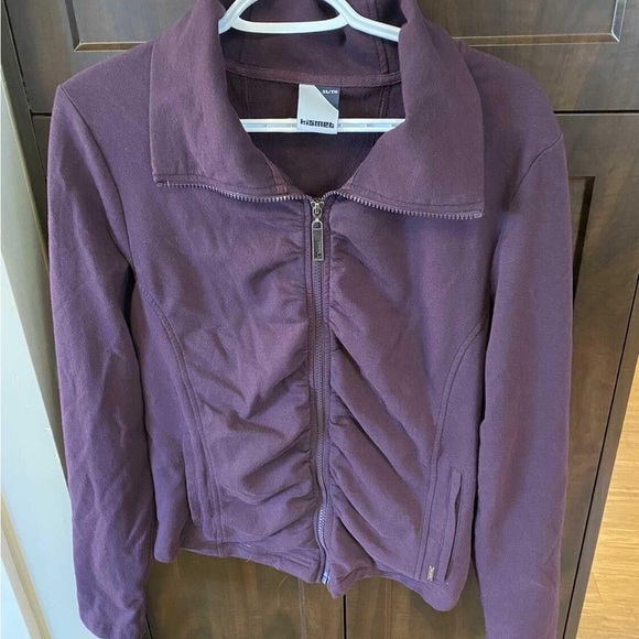 Kismet Tops - Kismet Purple Ruched Zip Up Hoodie - XL